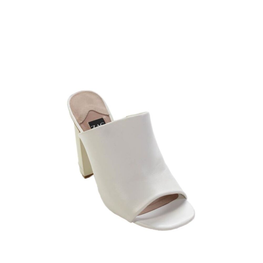 ZAC Zac Posen Womens Leather Open Toe Block Heels Mules Shoes White Size 8M